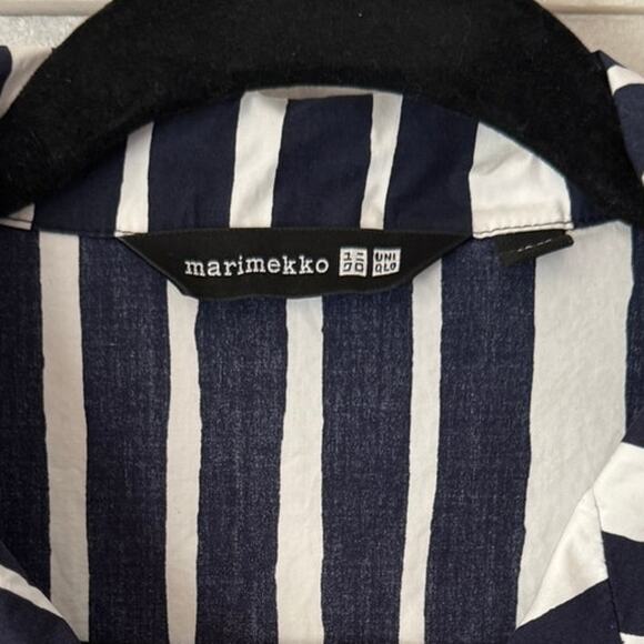 MARIMEKKO FOR UNIQLO 100% Cotton Boxy Bold Blue White Stripe Short Slv Shirt M - Picture 4 of 5